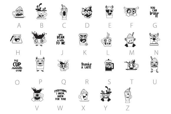 Coffee Monsters Dingbats Font PNG with transparent background - Preview 3