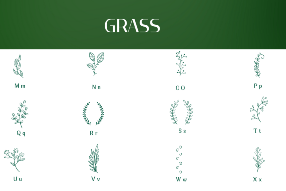Leaf Line Art Font PNG with transparent background - Preview 2