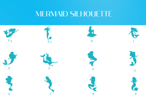 Mermaid Silhouette Font PNG with transparent background - Preview 3