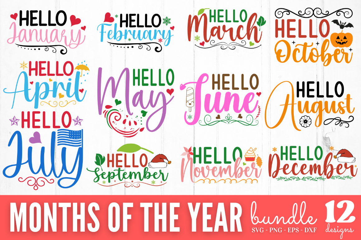 Months of the Year SVG Bundle Graphic by Styled Stock Mock · Creative ...