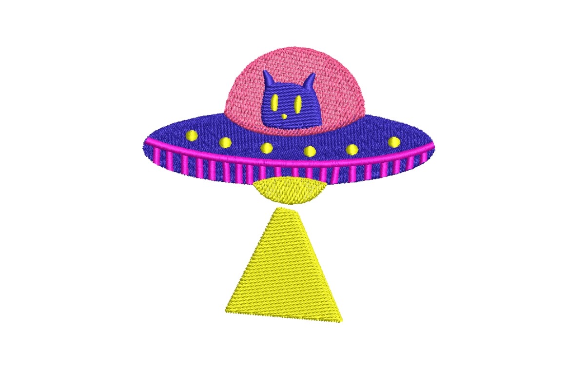 Retro 80s Cat Alien UFO Embroidery Design