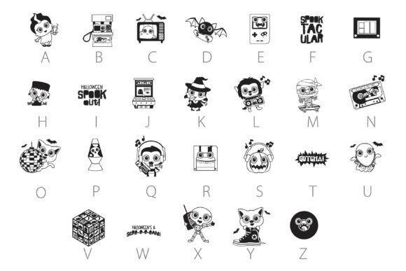 Retro Halloween Dingbats Font PNG with transparent background - Preview 2