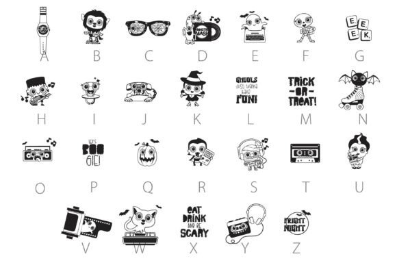 Retro Halloween Dingbats Font PNG with transparent background - Preview 3