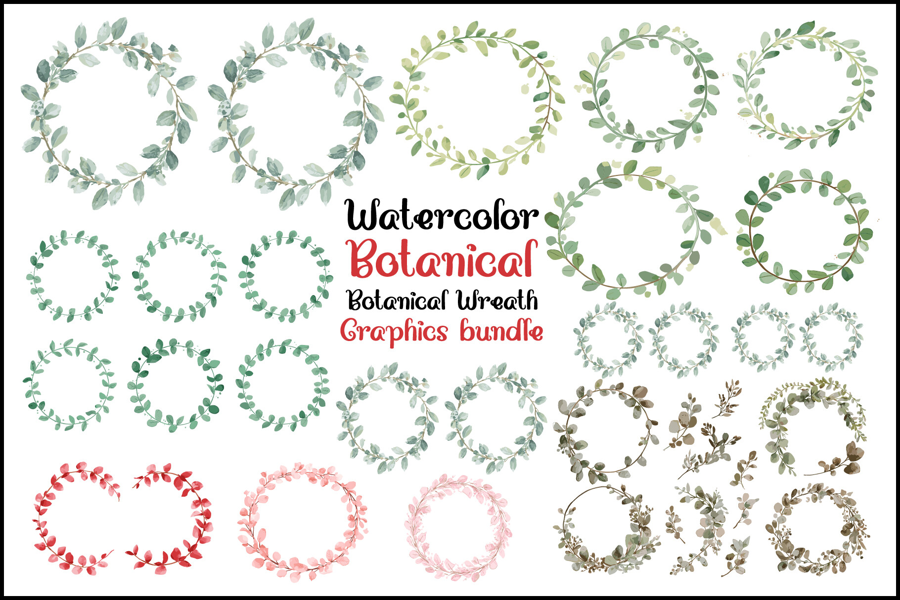 Watercolor Botanical Wreath Graphics