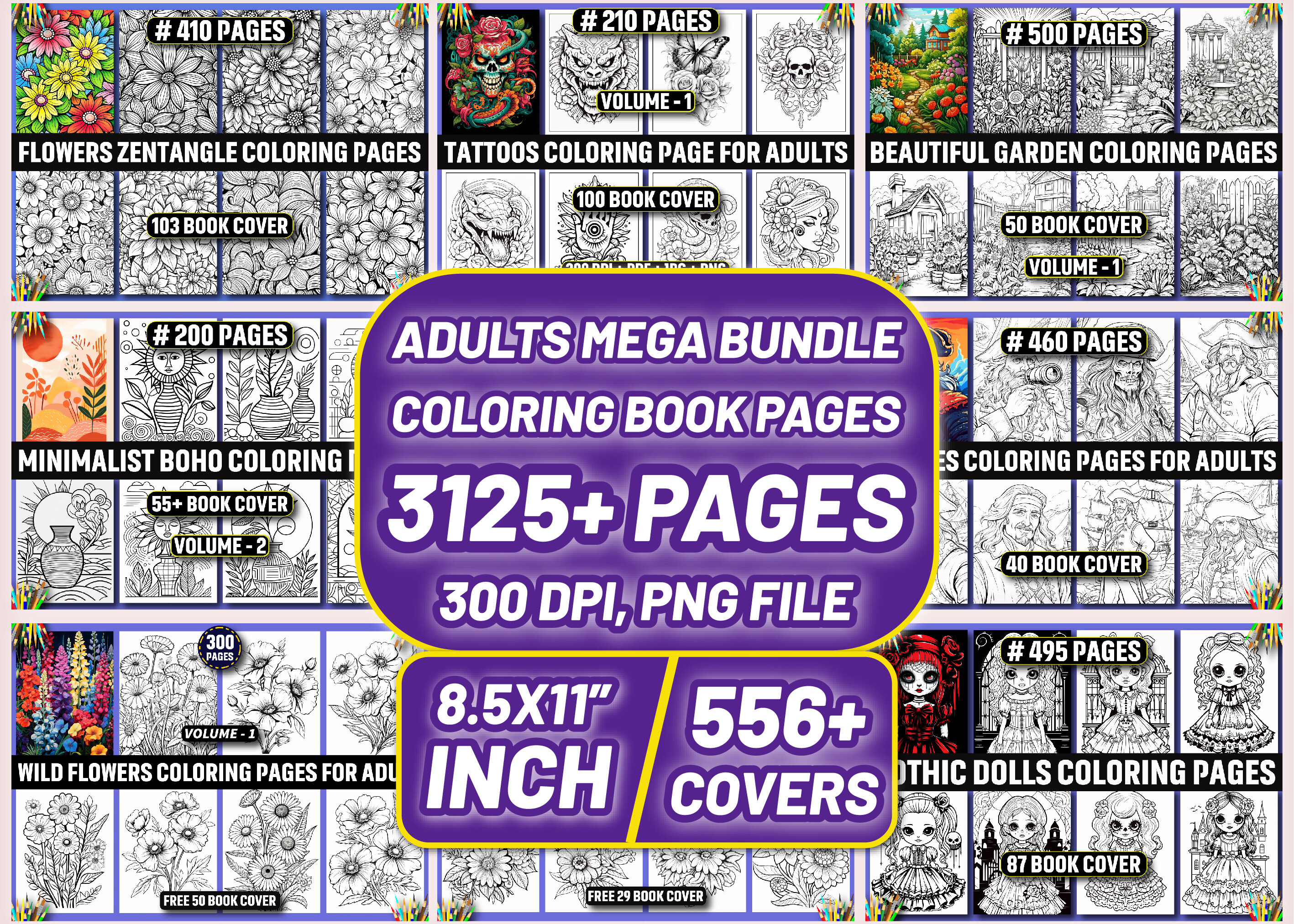 3125 Adults Mega Coloring Pages Bundle