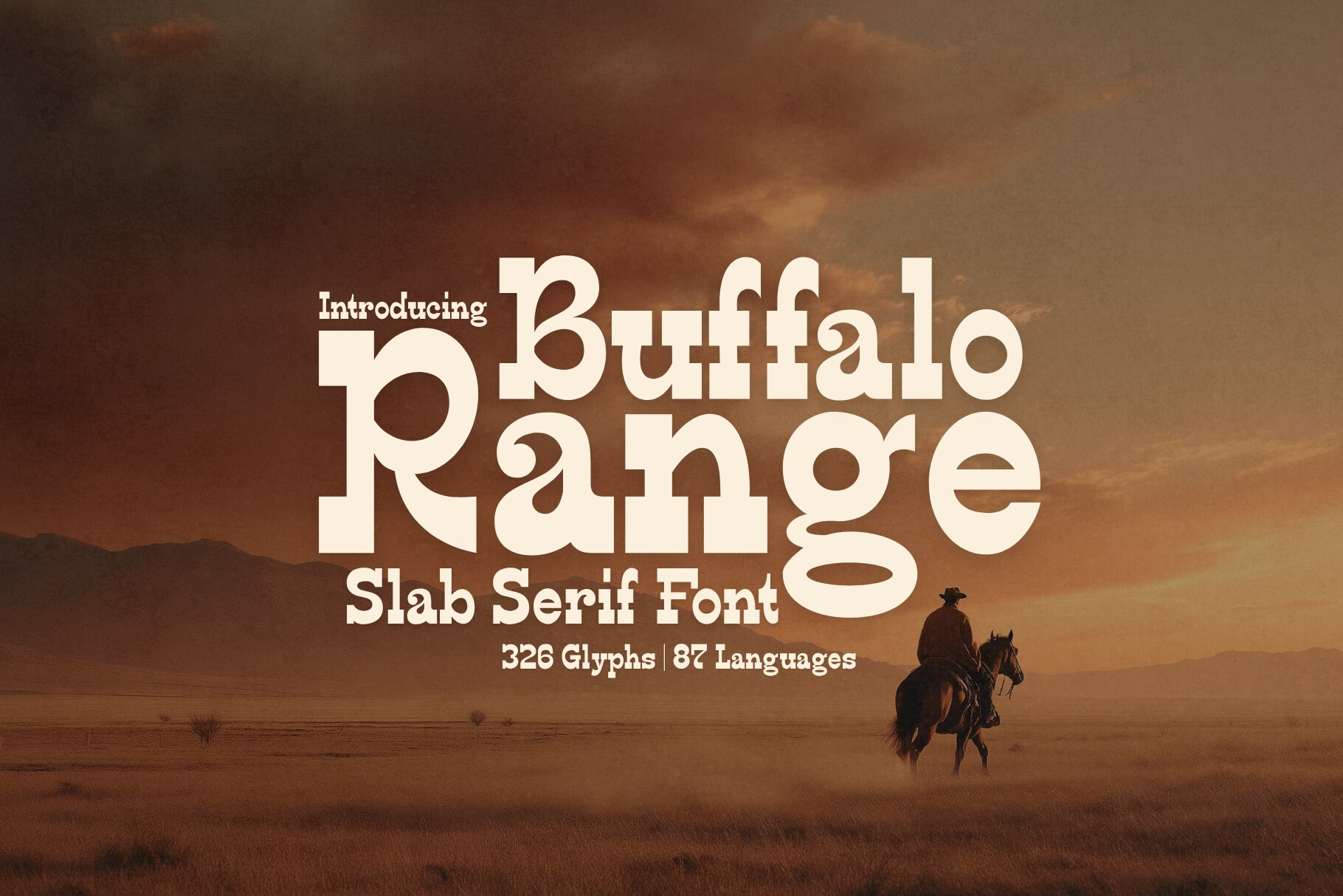 Buffalo Range font preview, rugged western style lettering