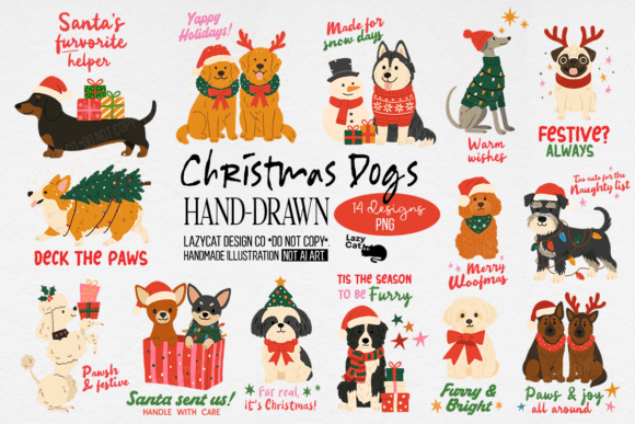 Christmas dog hand drawn PNG bundle on cream boutique holiday sweatshirt mockup