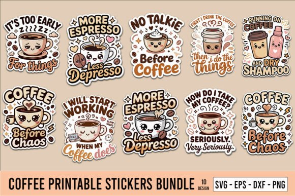 Coffee Printable Stickers Bundle Gráfico Artesanato Por Craftiqe-shop