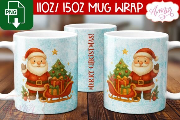Cute Santa Mug Wrap Png Graphics