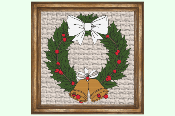 Holly and Bells Christmas Wreath Cross S