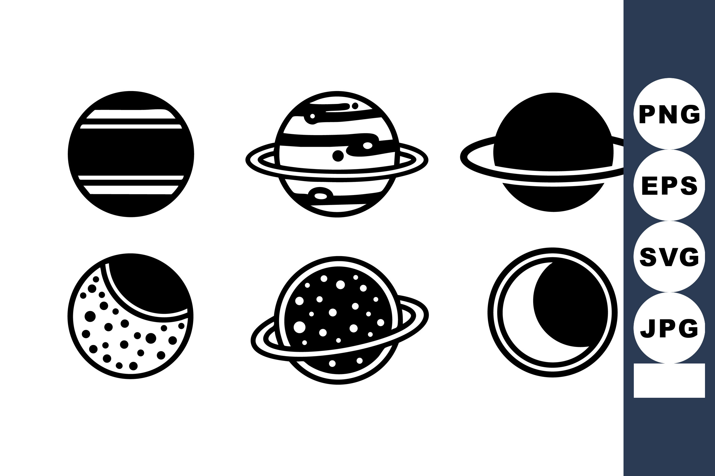 Planet Icons Set with Rings and Moon Pha Graphic by DesignVectx ...