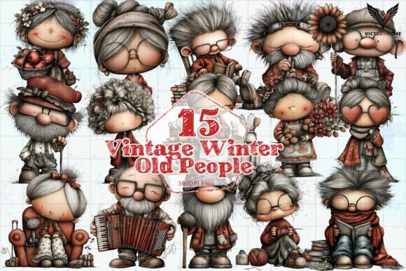 Vintage Winter Old People PNG