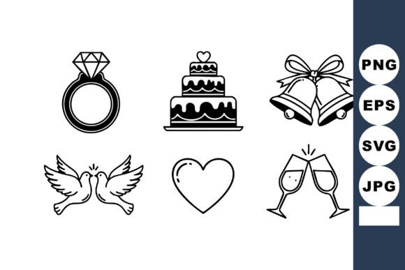 Wedding Symbols Collection with Ring Cak Graphic Illustrations By DesignVectx
