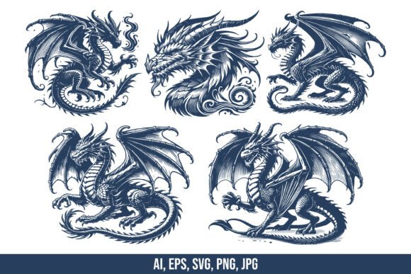 Western Dragon Vector SVG Bundle Graphic by raulyufitraf · Creative Fabrica