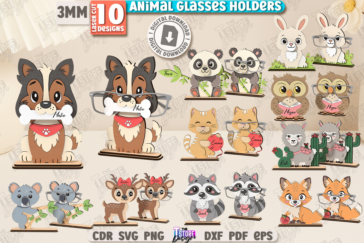 3D Glasses Holders Laser Cut Bundle (Animal Designs)