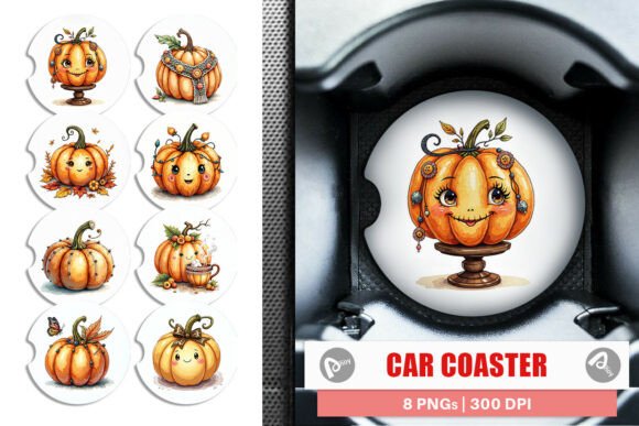 Autumn Pumpkin Car Coasters Graphic Crafts By Artnoy