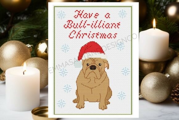 English Bull Terrier Cross Stitch Card