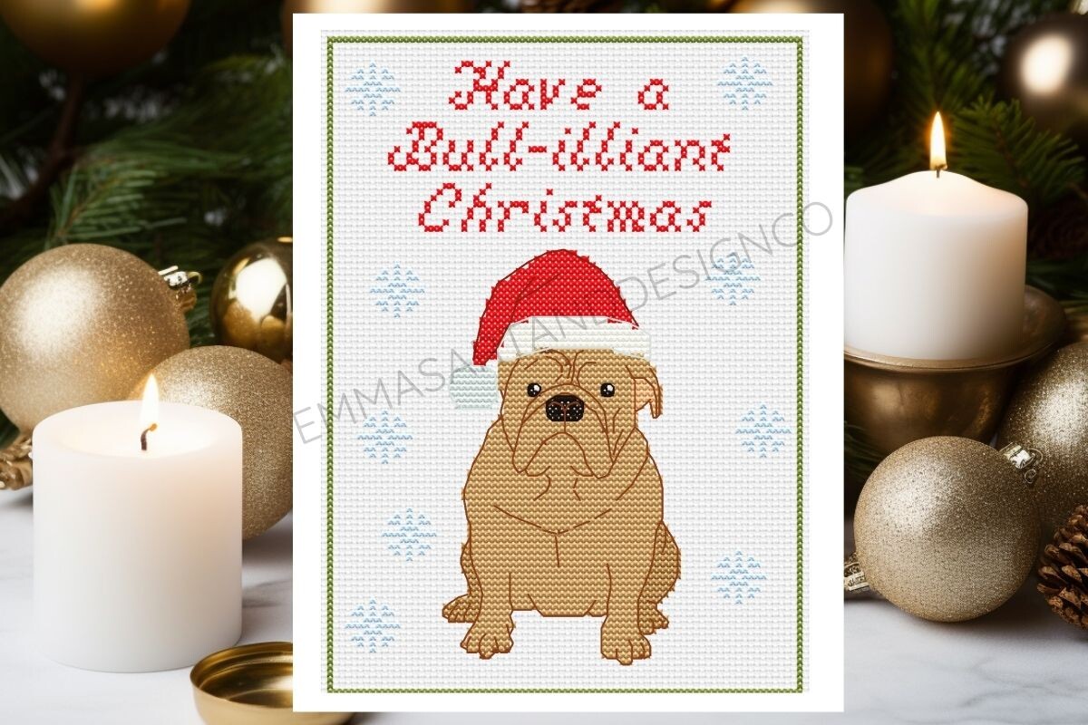 English Bull Terrier Cross Stitch Card
