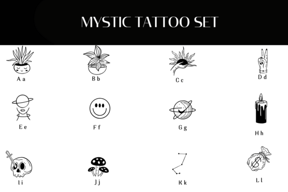 Mystic Tattoo Set Font PNG with transparent background - Preview 1