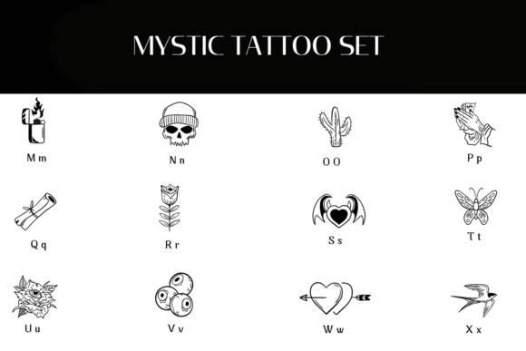 Mystic Tattoo Set Font PNG with transparent background - Preview 2