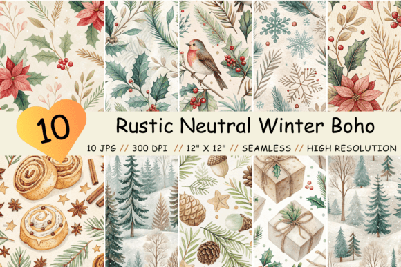 Rustic Neutral Winter Boho Digital Paper