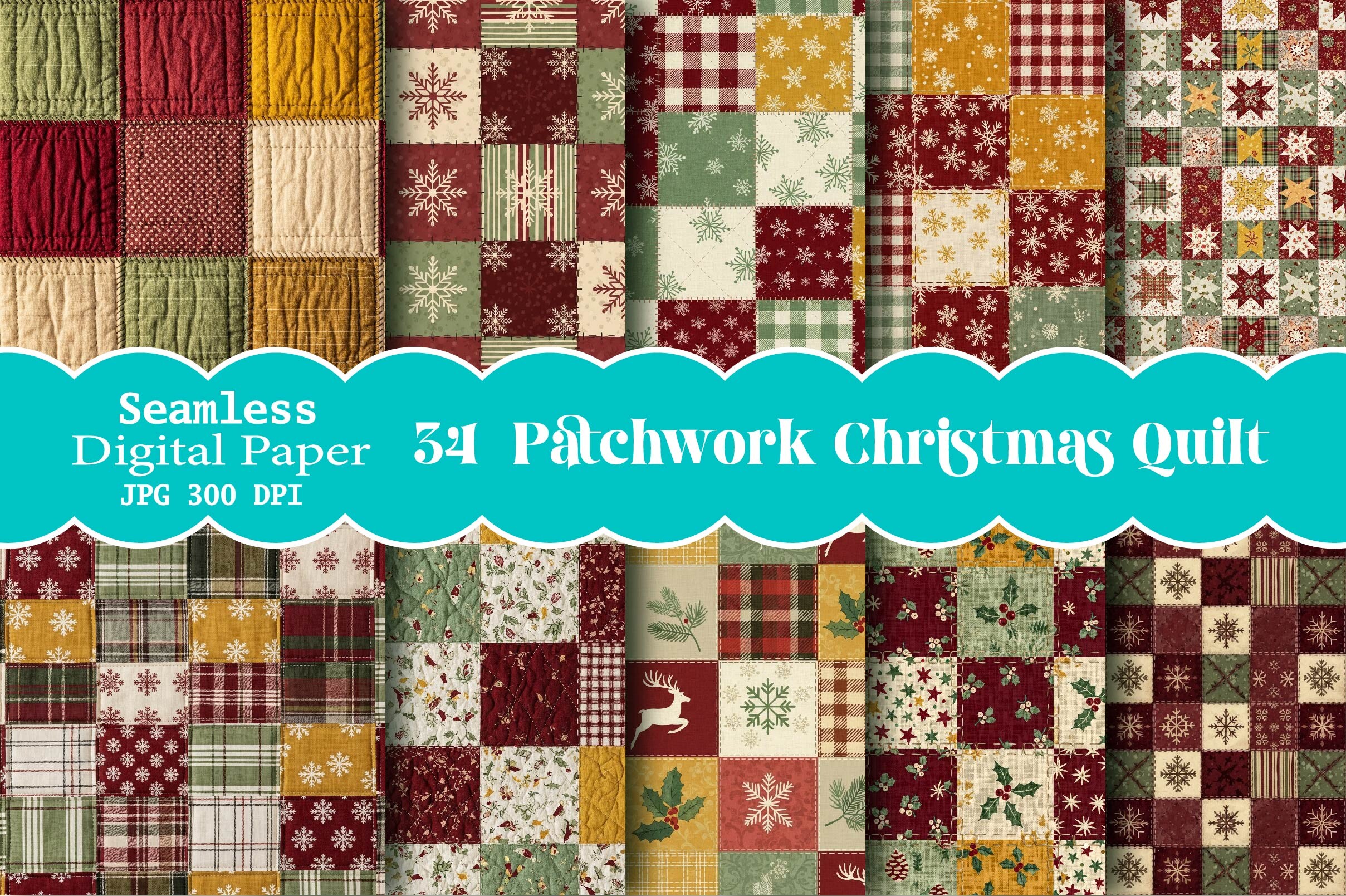 Seamless Patchwork Christmas Quilt