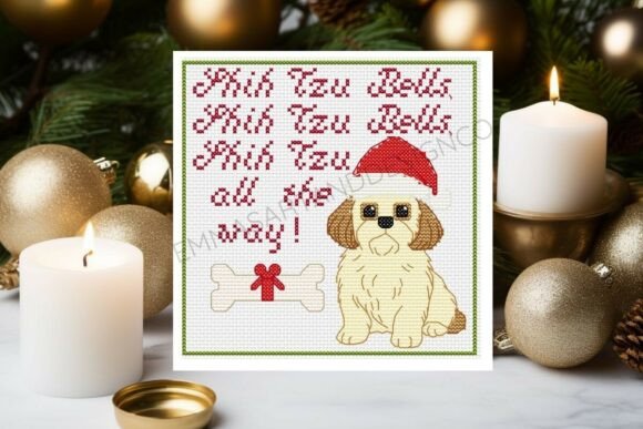 Shih Tzu Christmas Cross Stitch Card Pat