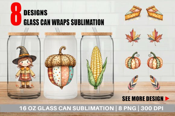 Thanksgiving Patchwork Glass Can Wrap