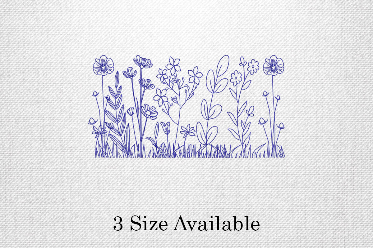 Wildflower Line Art Border Embroidery