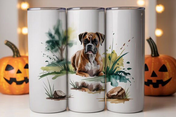 boxer dog watercolor 20oz tumbler wrap design for sublimation and Cricut