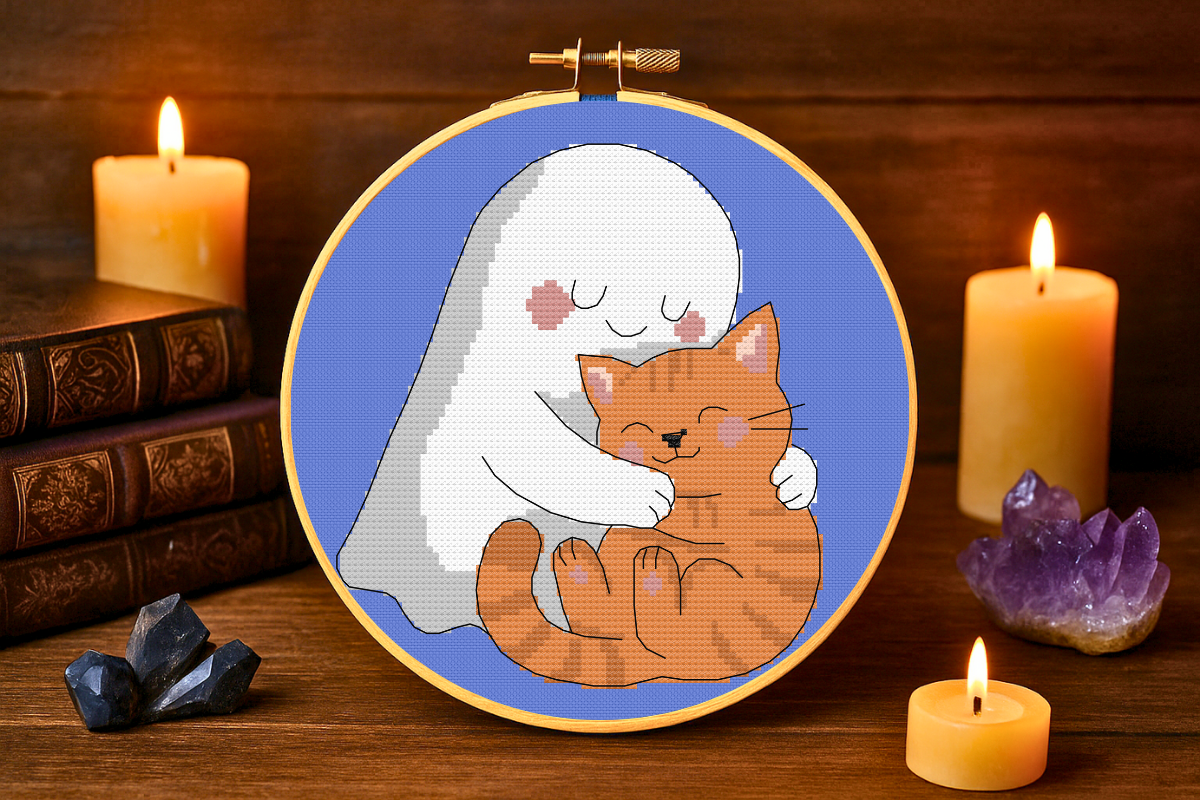 Cute Ghost Cat Cross Stitch Pattern
