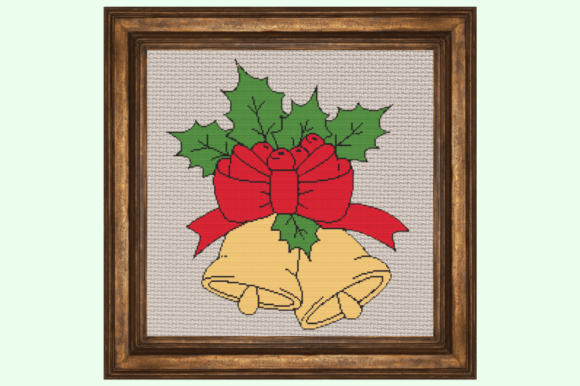 Festive Christmas Bells and Holly Leaves