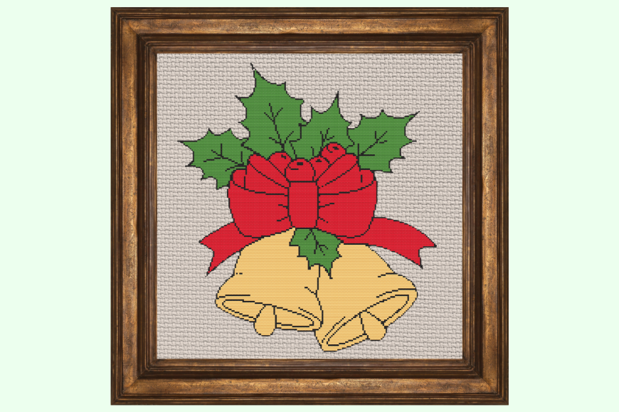Festive Christmas Bells and Holly Leaves
