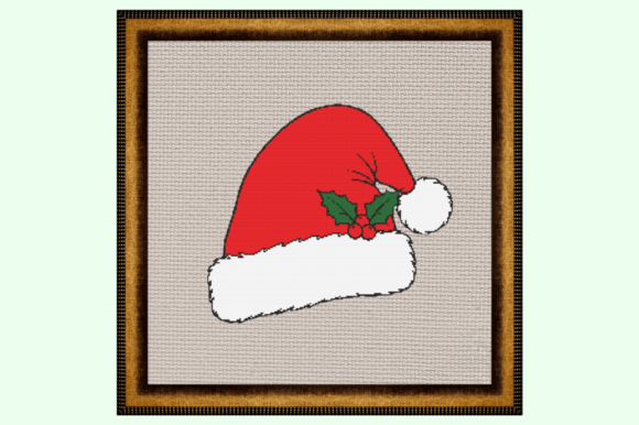 Festive Santa Hat with Holly Cross Stitc