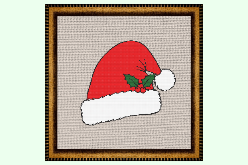 Festive Santa Hat with Holly Cross Stitc