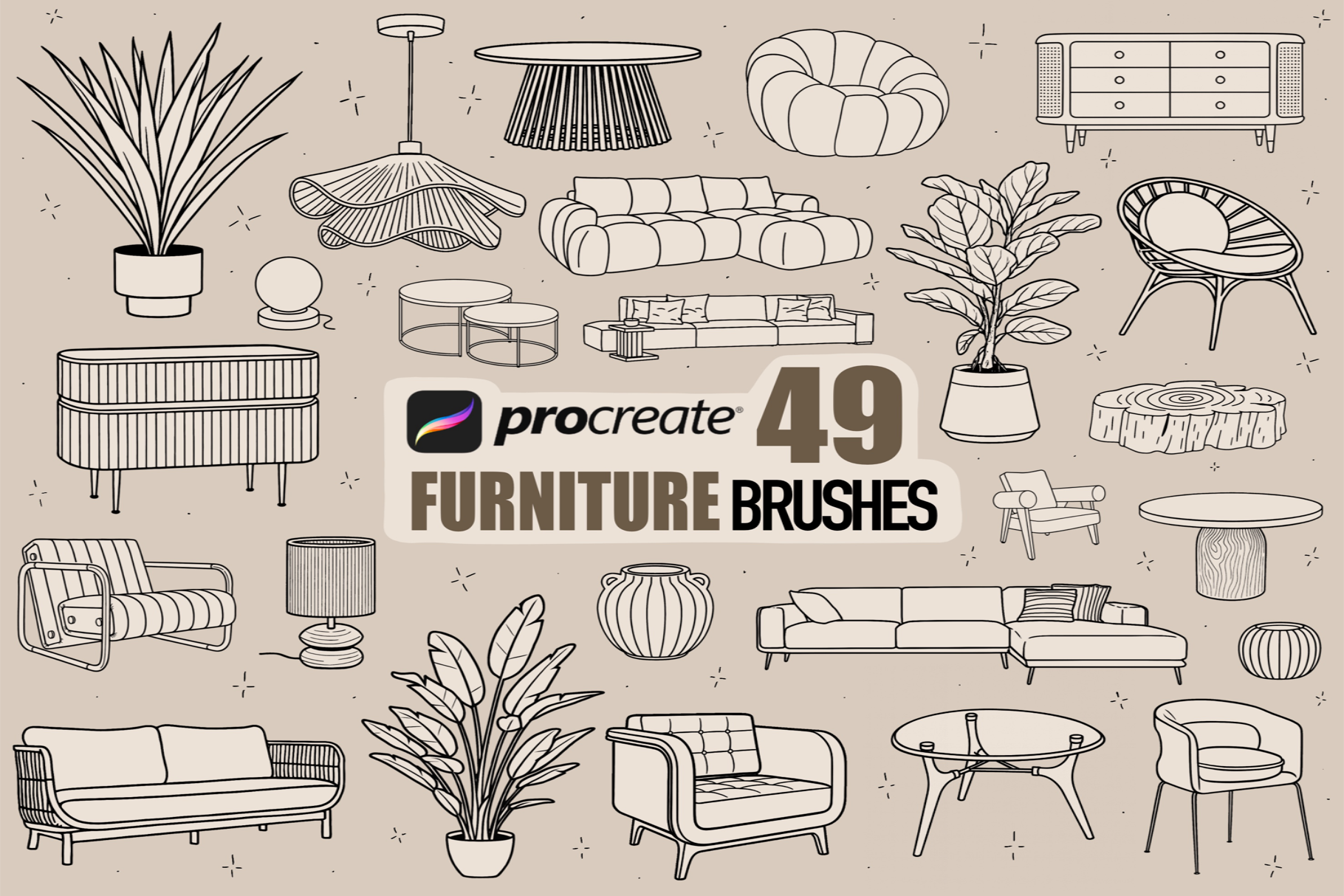 Procreate Furniture Line Art Brushes