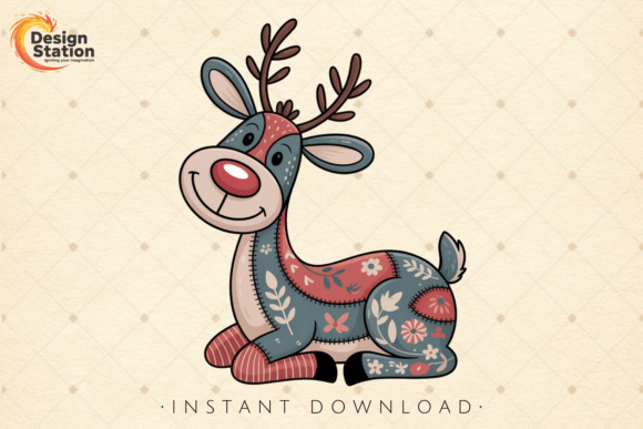 Rustic Patchwork Reindeer PNG Cute PNG