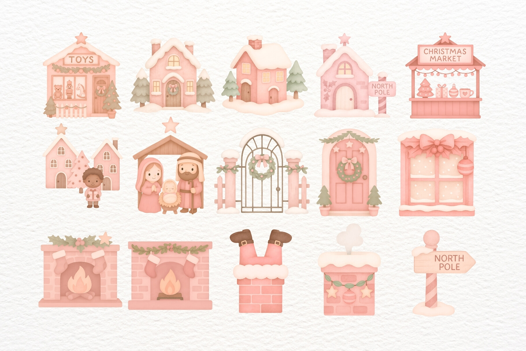 Watercolor Pink Christmas Clipart Bundle - photo 2