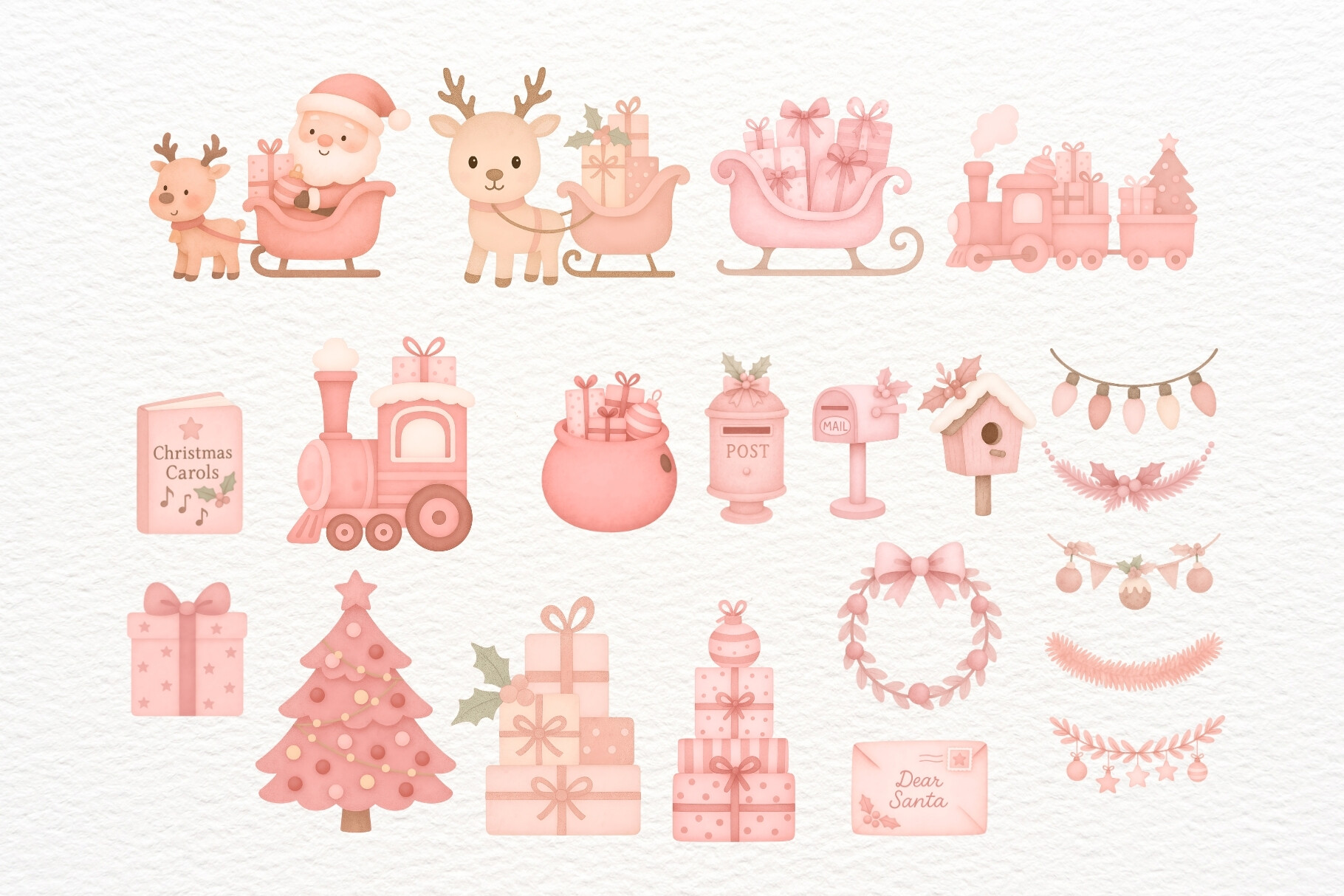 Watercolor Pink Christmas Clipart Bundle - photo 3