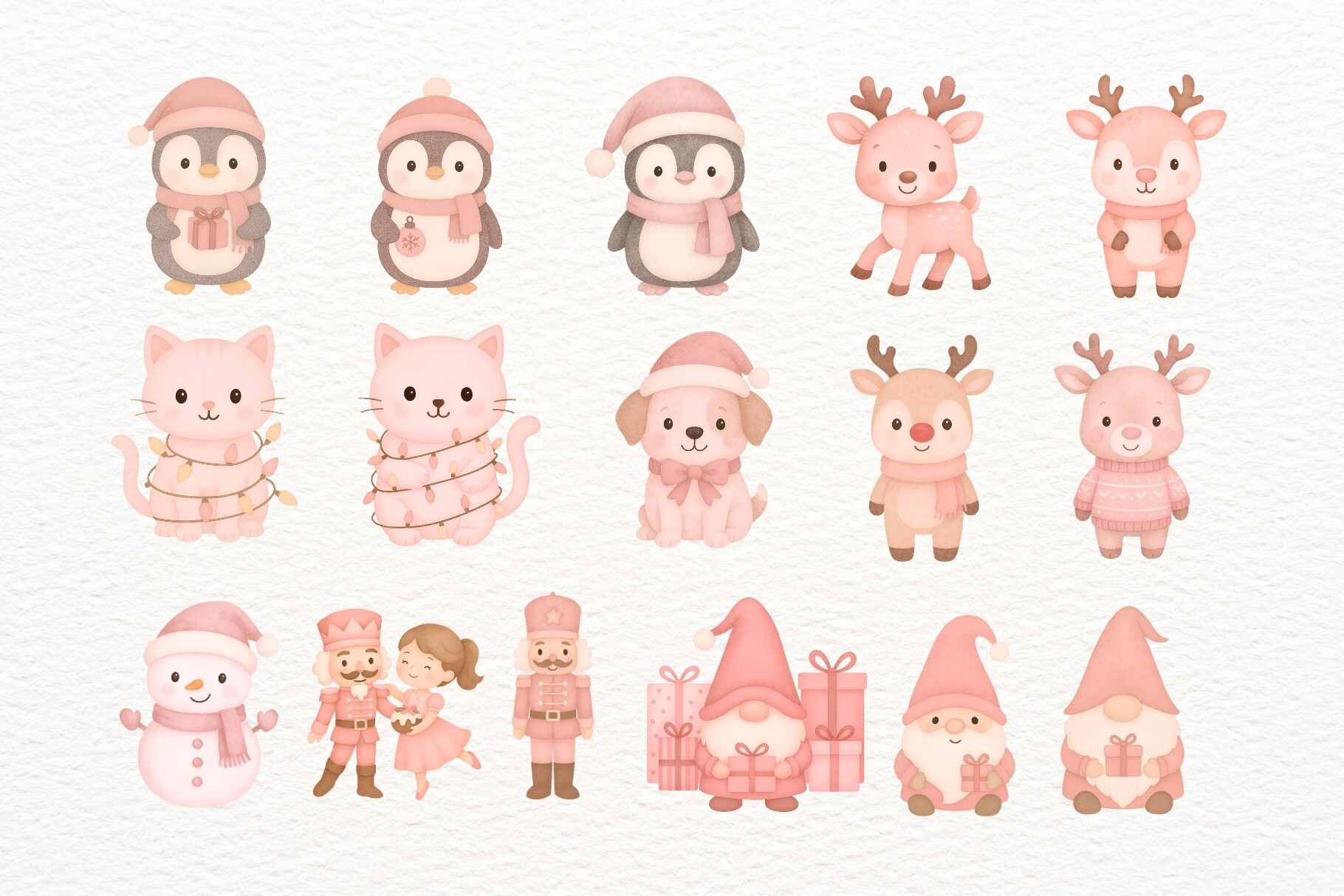 Watercolor Pink Christmas Clipart Bundle - photo 5