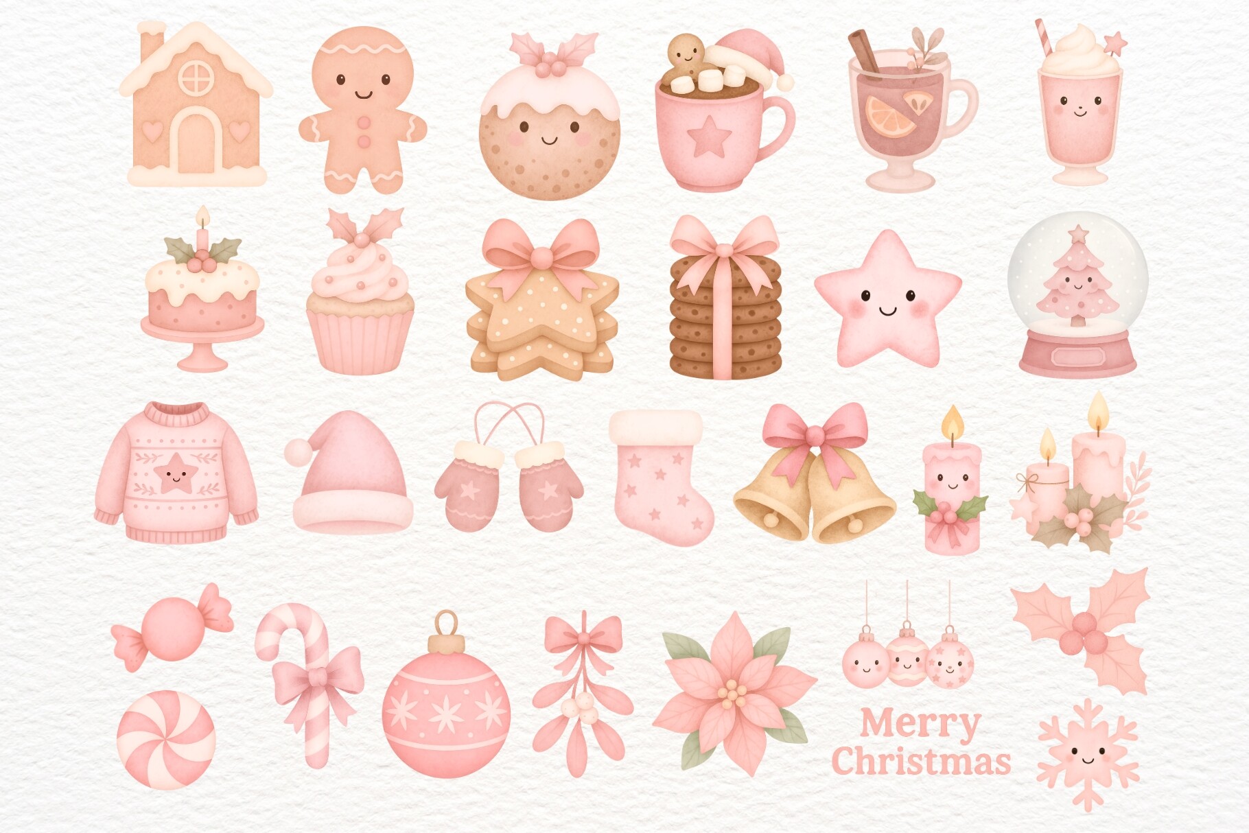 Watercolor Pink Christmas Clipart Bundle - photo 6