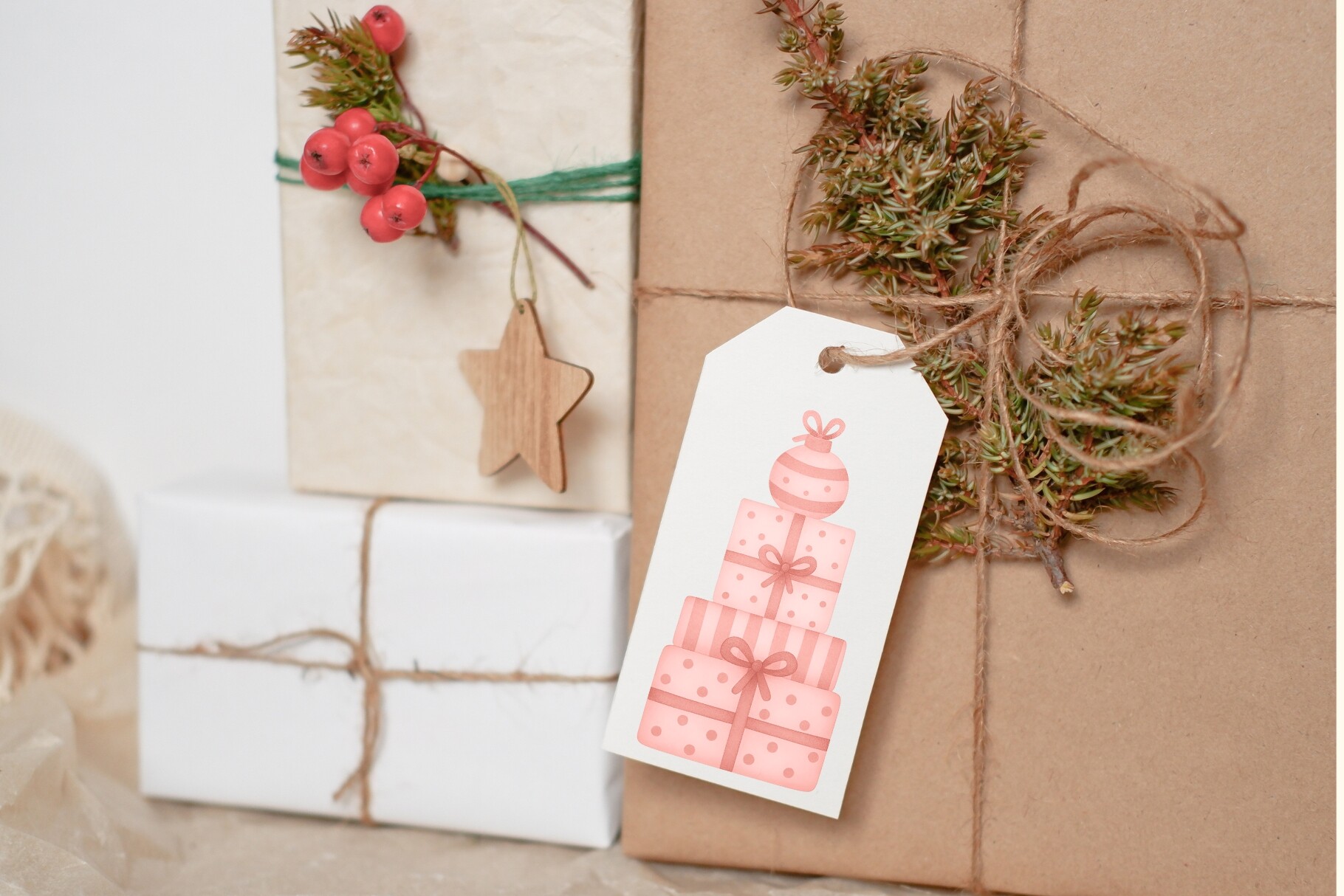 Watercolor Pink Christmas Clipart Bundle - photo 7