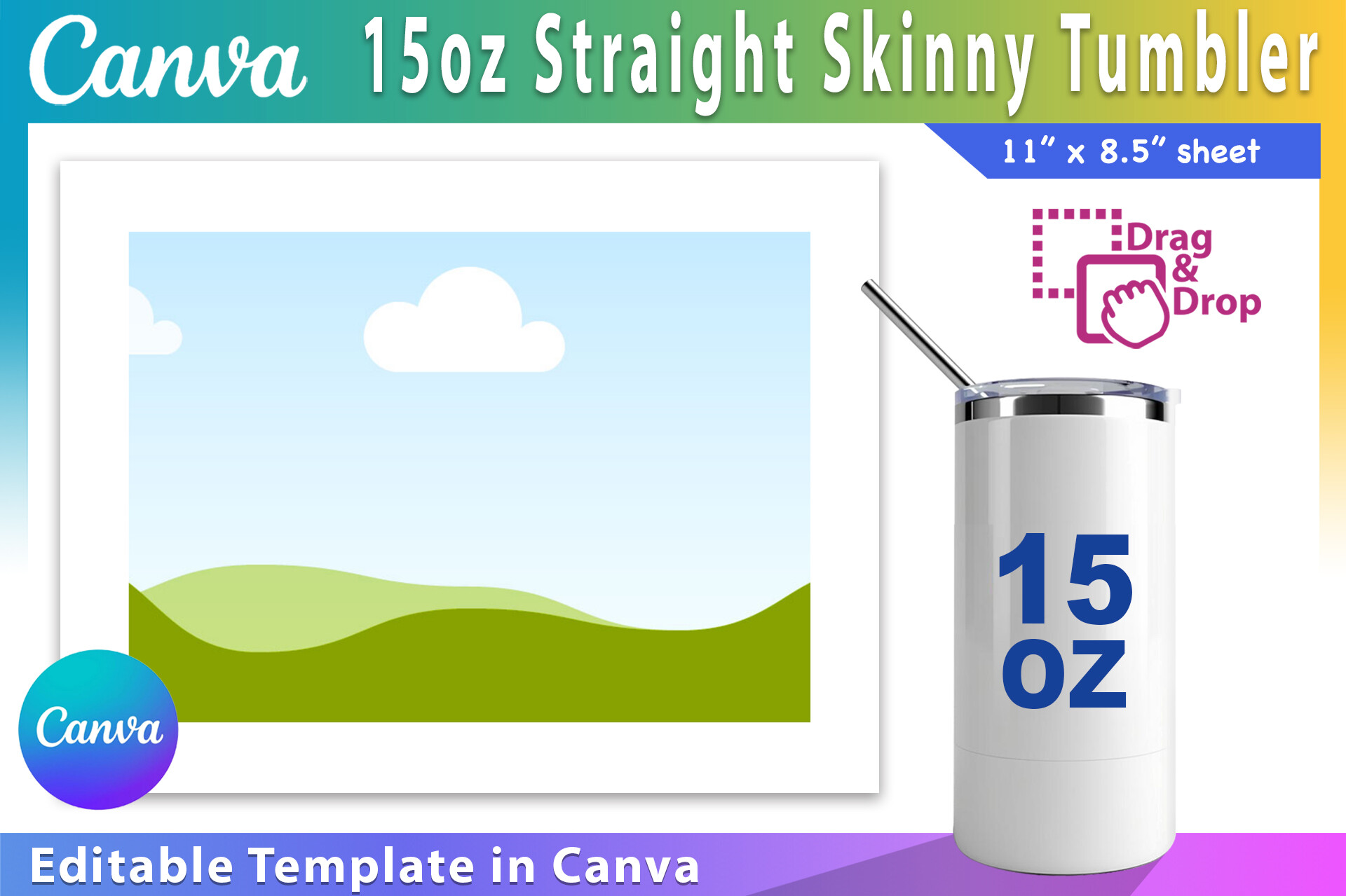15oz Skinny Tumbler Canva Template