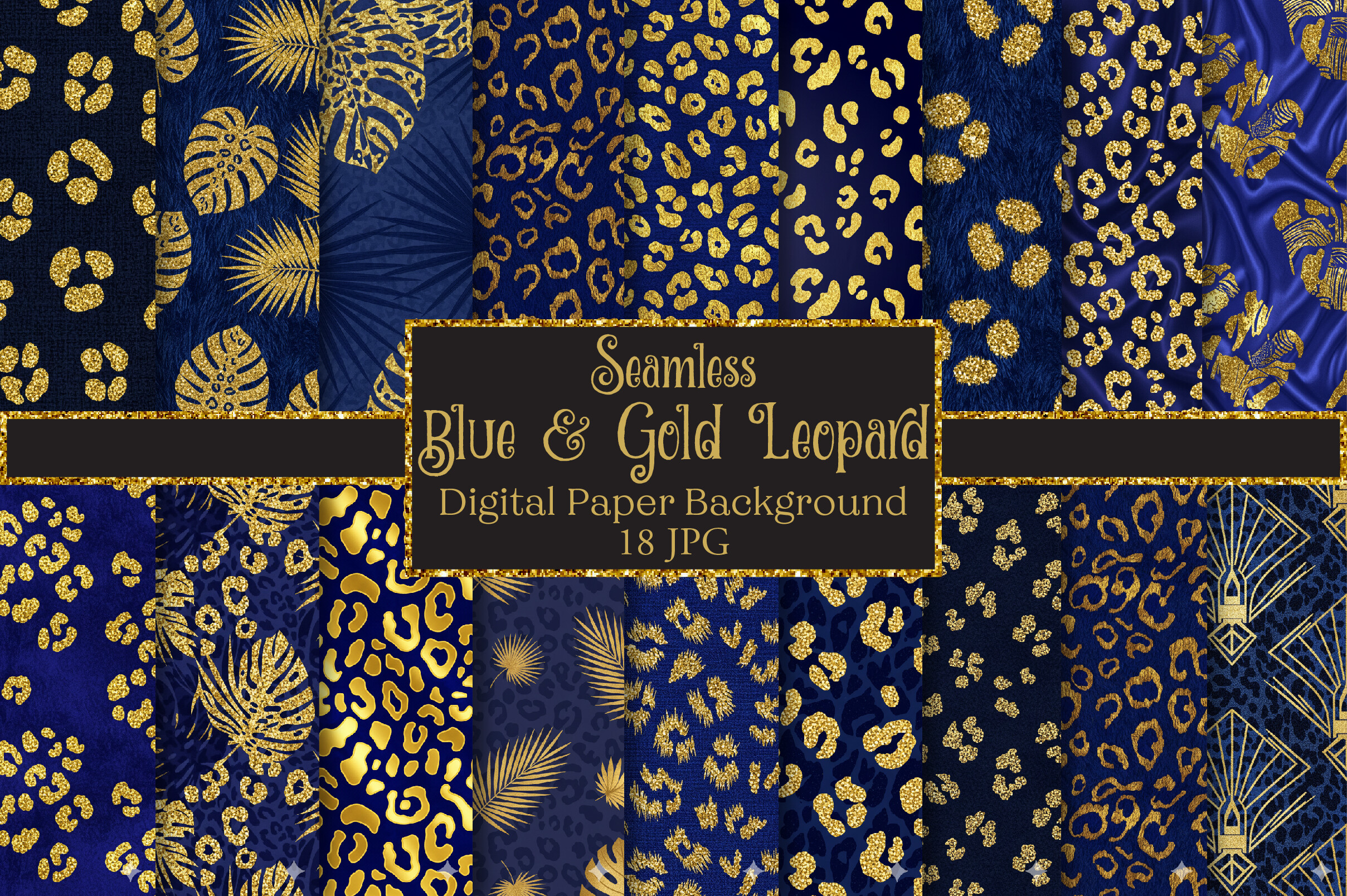 Blue and Gold Leopard Digital Paper Graphic by Precision Patterns ...