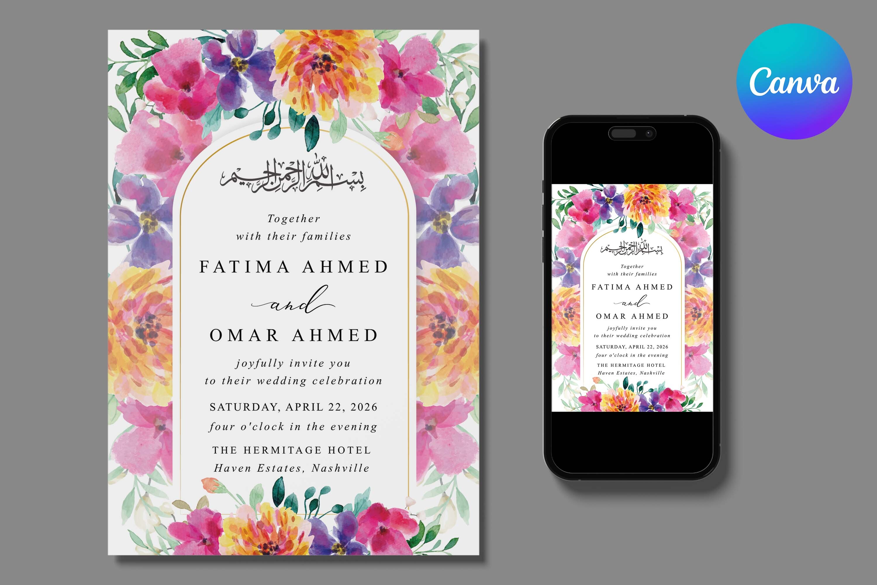 Colorful Floral Islamic Wedding Invite
