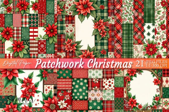 Cozy Christmas Patchwork Digital Paper