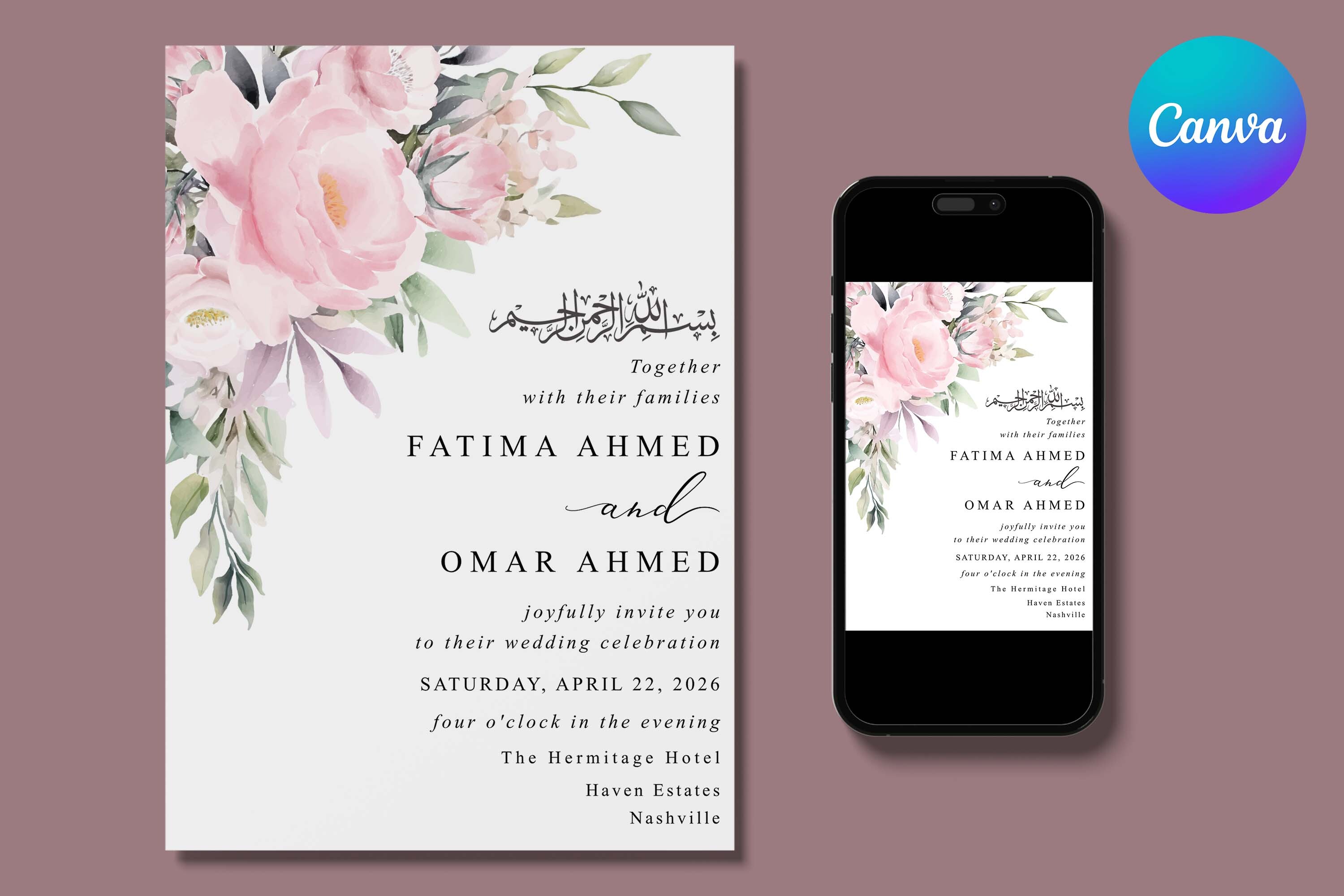 Greenery Floral Muslim Wedding Invite