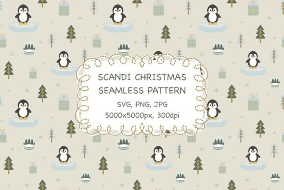 Scandi Christmas Penguin Pattern Svg Png Graphics