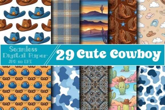 Seamless Cute Cowboy Digital Papers