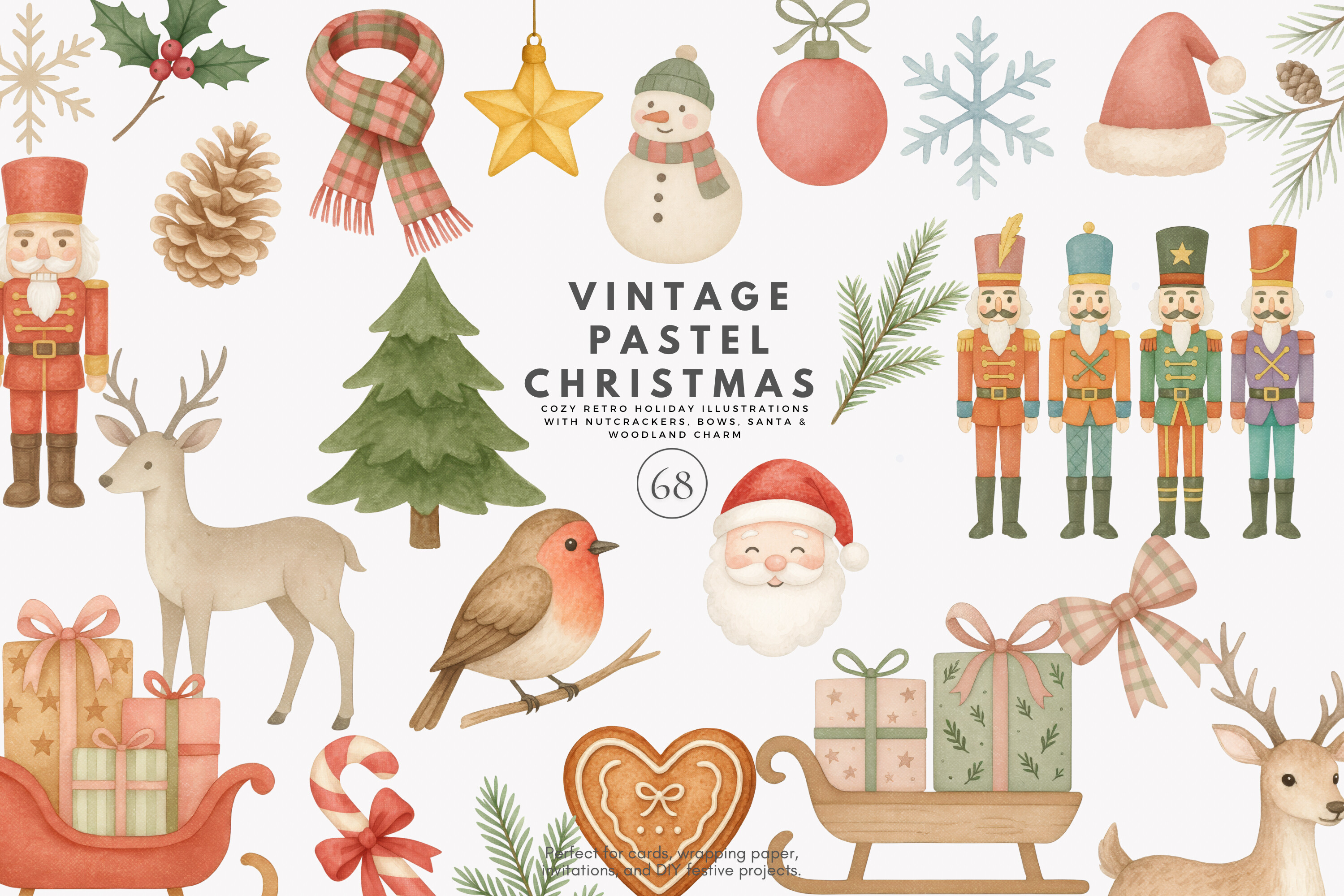Vintage Pastel Christmas Clipart Set - photo 1
